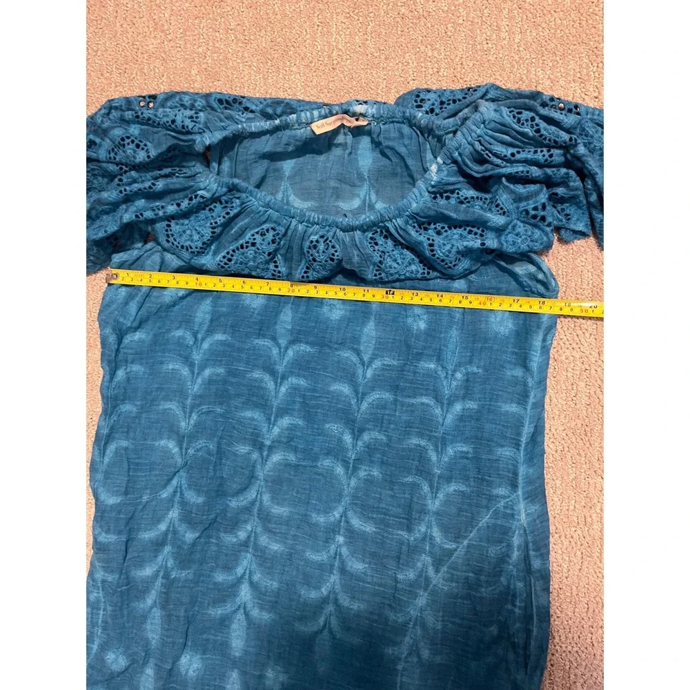 Turquoise‎ Off-Shoulder Eyelet Lace Summer Dress with Ruffle Detail Midi Length - Picture 7 of 7